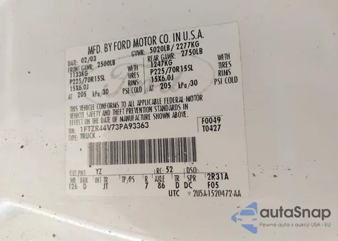 2003 Ford Ranger from USA, damaged, VIN 1FTZR44V73PA93363